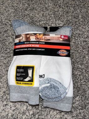 NWT Dickies Crew Athletic Socks - White and Gray (6 Pack) shoe size 6-12